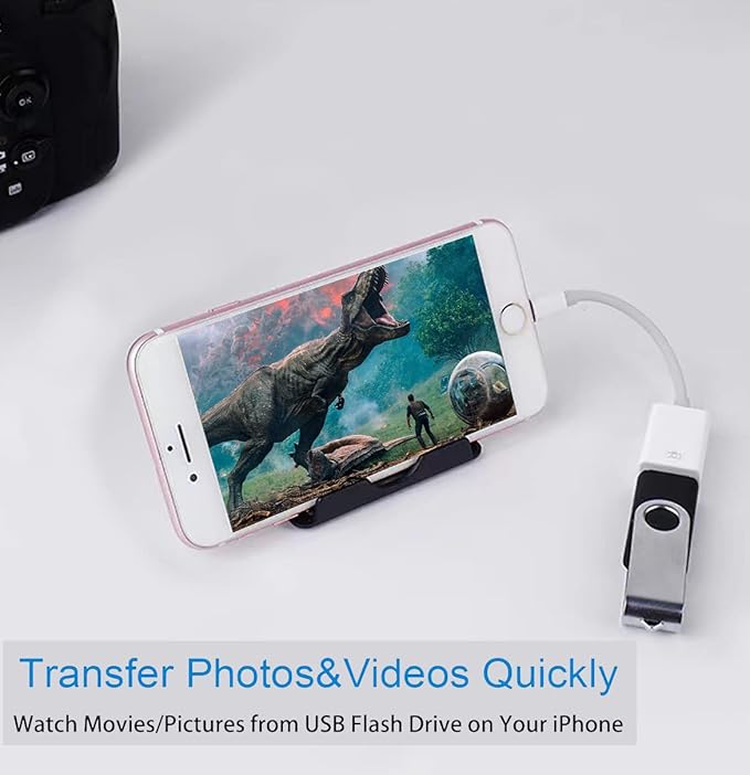 Lightning to USB Camera Adapter, Apple MFi Certified USB 3.0 OTG Dongle Cord for iPhone 14 13 12 11 X XS XR 8 Plus, iPad to Connect USB Flash Drive, Card Reader, Keyboard, Mouse, Piano, U Disk