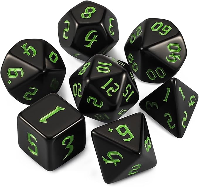 QMAY DND Dice Set -D&D Polyhedral Dice (7 Pcs) for Dungeons and Dragons (Pure Black)