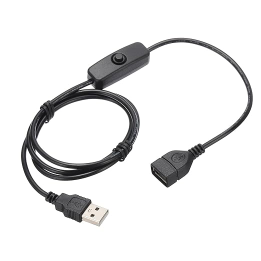MECCANIXITY USB Extension Cable with ON/Off Button Switch 1m USB Male to Female Extension Cord for Desk Lamp Fan LED Light Strip Black Pack of 1
