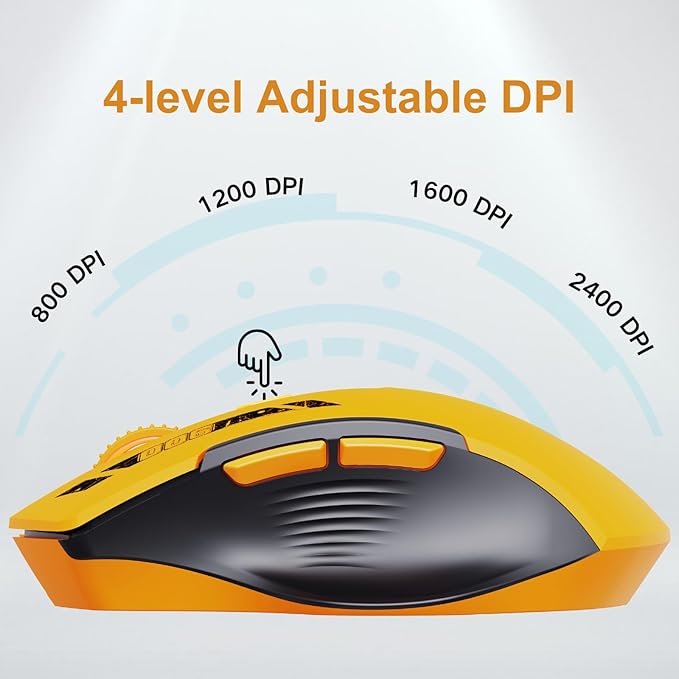 Wireless Mouse,Upgraded 2.4GHz Rechargeable (Battery Level Visible) Ergonomic Computer Mouse,4 Levels DPI, Wireless Mice for Laptop Computer(Yellow)