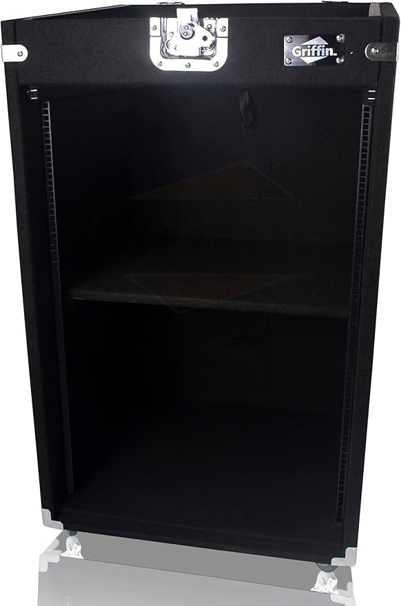 Griffin Rackmount Studio Mixer Flight Road Case (Ultimate-PROAudio) – 25U Mount Space Amp Cabinet Travel Trunk For Music Gear Recording Equipment – Portable DJ Sound Booth Carpet Rack Stand Cart