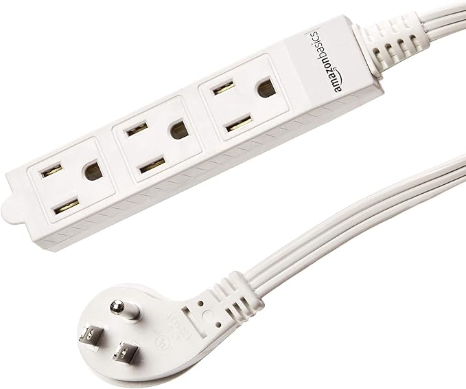 Amazon Basics Rectangular Indoor Extension Cord Power Strip, 3-Prong, Flat Plug, Grounded - 13 Amps, 1625 Watts, 125 VAC - 2-Pack, 6 ft, White