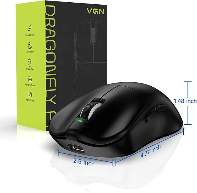 VGN F1 MOBA Wireless Gaming Mouse with Max 26,000 DPI, High Precision, Lightweight 55g, 4K Polling, 200Hr Battery Life, 6 Programmable Buttons, USB-C Charging, for PC/Mac/Laptop Classic Black
