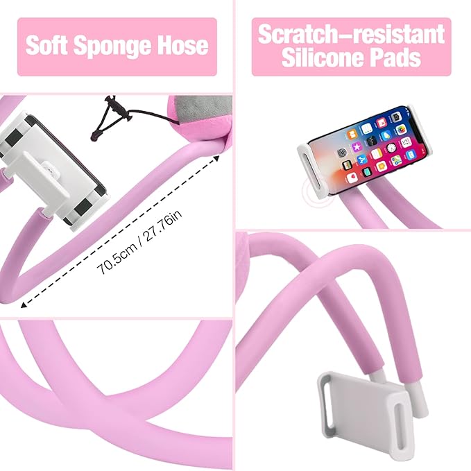 MoKo Neck Phone Holder, 360 Rotatable Gooseneck Pillow Stand, Fits 4"-11" Devices, iPhone 16/15/14/13, Galaxy S21/S9, iPad 11/12.9