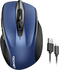 TECKNET Rechargeable Wireless Mouse, 2.4G Silent Mouse, Quiet Click, 6 Adjustable 4800 DPI, Cordless Computer Mice, Ergonomic Mice for Laptop, 6 Buttons USB-A for Chromebook, Ergo Grip - Blue