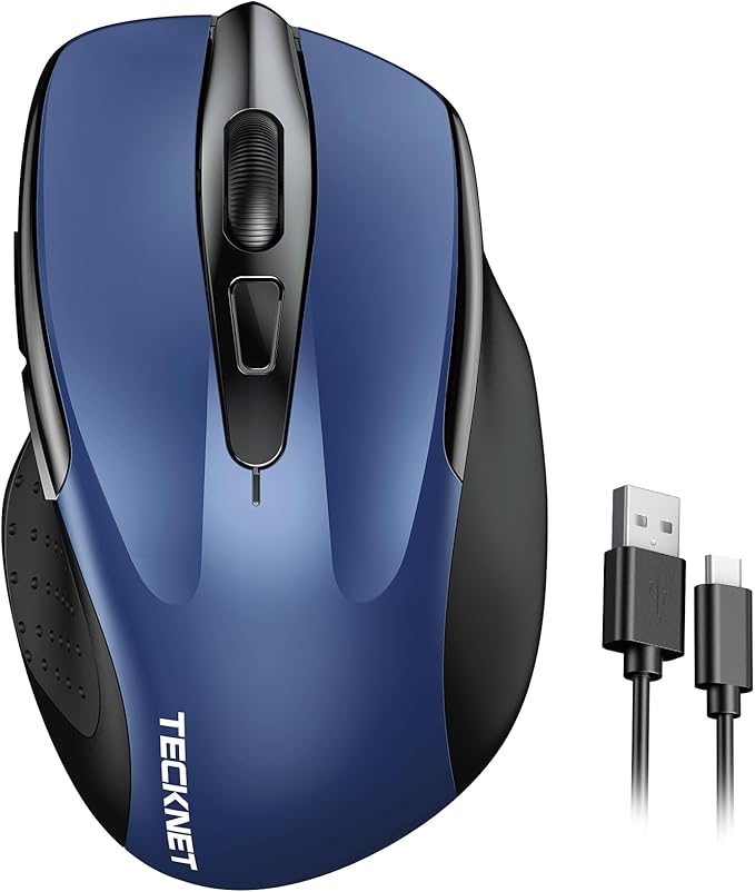 TECKNET Rechargeable Wireless Mouse, 2.4G Silent Mouse, Quiet Click, 6 Adjustable 4800 DPI, Cordless Computer Mice, Ergonomic Mice for Laptop, 6 Buttons USB-A for Chromebook, Ergo Grip - Blue