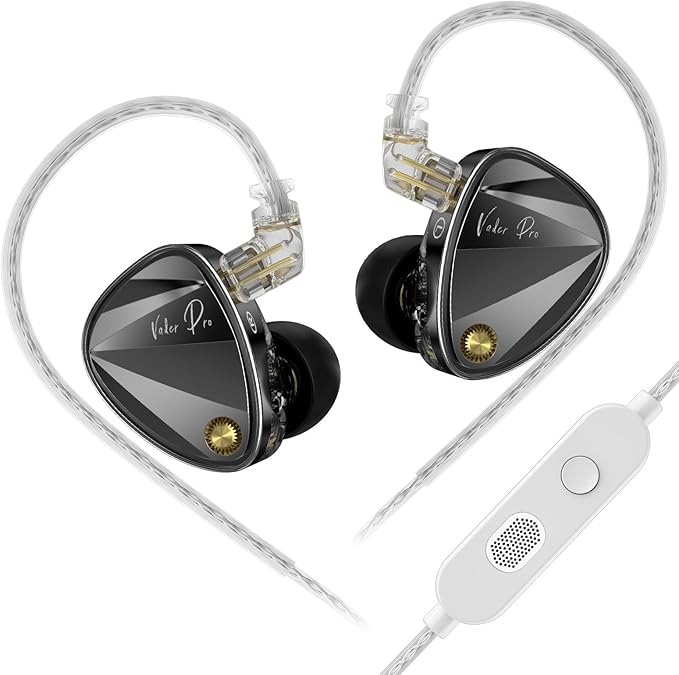 KZ Vader Pro in-Ear Monitors Gaming Earbuds, Triple Dynamic Driver IEM with 4 Tuning Switches, Clarity in All Frequency Stereo Sound Comfortable Noise Isolating Earphones for Stage and Studio (NMic)