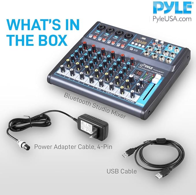 Pyle Professional Audio Mixer Sound Board Console Desk System- Interface 8 Channel Digital USB Bluetooth MP3 Computer Input 48V Phantom Power Stereo DJ Studio FX 16Bit DSP Processor, Black - PMXU83BT