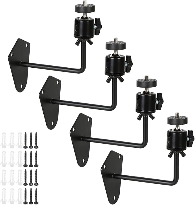4-Pcs Camera Wall Mount Bracket, 360 Camera Mount with 1/4 Inch Thread, Metal Security Camera Mount, Camera Holder for Surveillance Cameras, Solar Panels, Lights