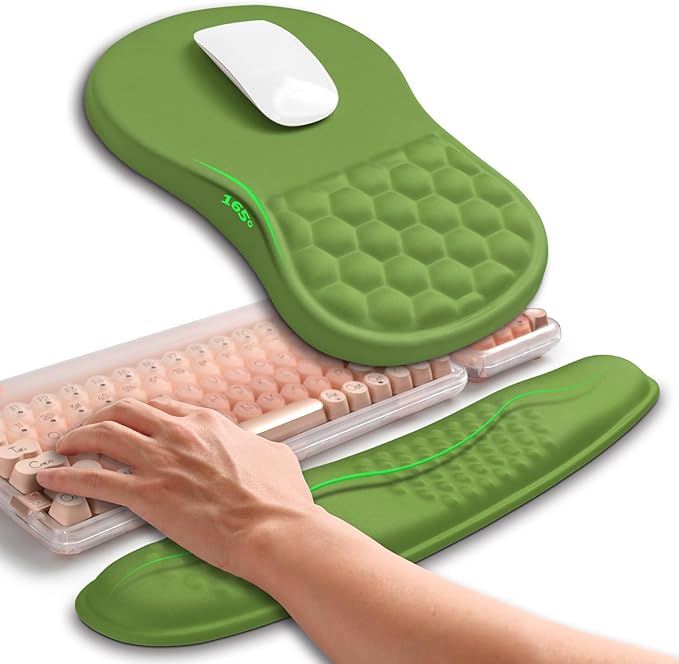 Hokafenle 2in1 Combination, Wave Keyboard Wrist Rest and Ergonomic Curvature Mouse Pad Wrist Support for Relieve Wrist Pain, Filled with Soft Cushion Memory Foam, Dill Green