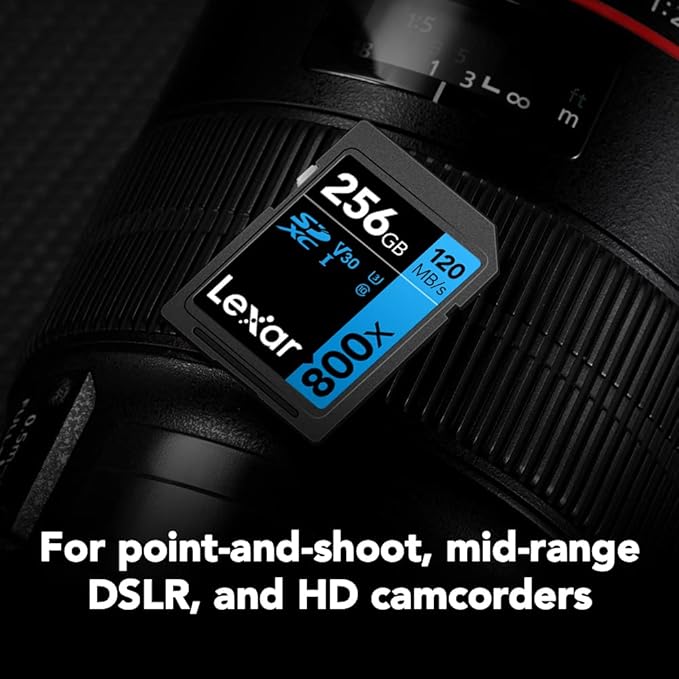 Lexar High-Performance 800x 128GB SDXC UHS-I Memory Card, C10, U3, V30, Full-HD & 4K Video, Up to 120MB/s Read, for Point-and-Shoot Cameras, Mid-Range DSLR, HD Camcorder (LSD0800128G-BNNNU)