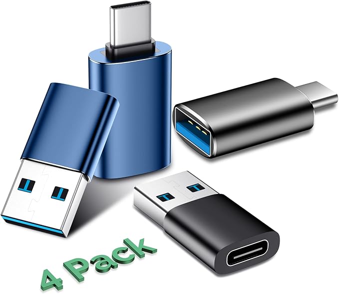 𝟒𝐏𝐚𝐜𝐤 𝐔𝐩𝐠𝐫𝐚𝐝𝐞𝐝 USB to USB C Adapter,USB C Male to USB 3.0 Female OTG Converter for iPhone 16 15 14 13 Plus Pro Max,Apple Watch,Airpods,S24 Ultra, Gender Changers OTG Adapters - Blue/Black
