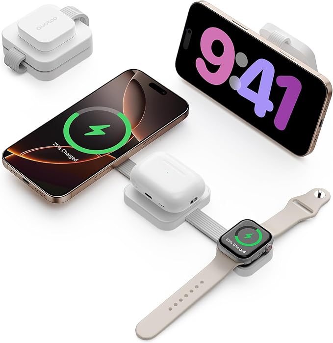 2025 3 in 1 Wireless Charging Station for Apple Multple Devices - Foldable Magnetic Wireless Charger Dock -Travel 20W Charging Pad for iPhone 16 15 14 13 12 Pro/Pro Max/Plus/Watch & Airpods All Series