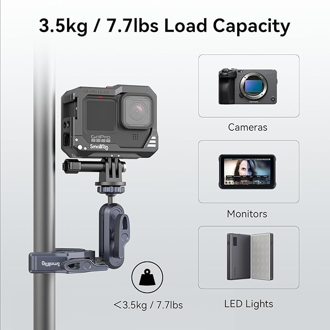 SMALLRIG Camera Mount Clamp, Ballhead Magic Arm and Adapter for Gopro, Camera Monitor Mount with 1/4"-20, 3/8"-16 Threaded Holes, Super Clamp for Gopro/DSLR/Stabilizer