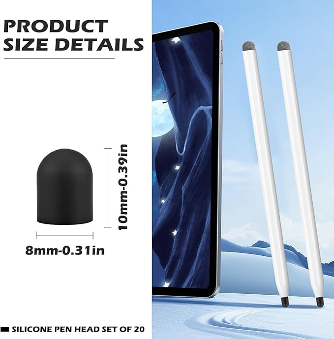 20Pcs Replacement Tips Silicone Rubber Touch Screen Pens Tips for Touch Pen (8 * 10mm)