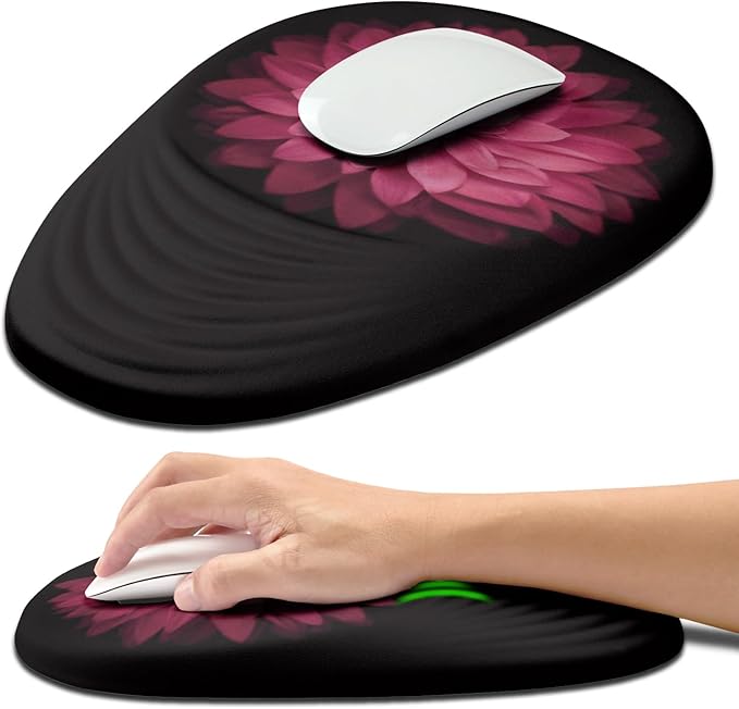 Hokafenle Ergonomic Mouse Pad Wrist Support with Stepped-Wedge Design, Wrist Rest Pain Relief Mousepad Filled with Memory Foam, Carpal Tunnel Mousepad for Wireless Mouse(12x8 inch, Pink Flower)