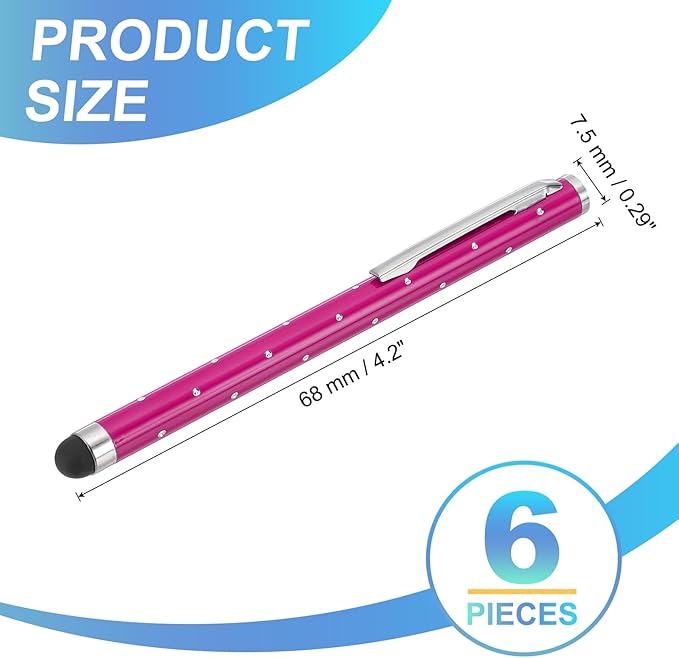 PATIKIL Stylus Pens for Touch Screens, 6 Pcs High Precision Universal Bling Stylus Crystal Metal Capacitive Pen for Touch Screen Devices Phone Tablets Laptop, Rose Red