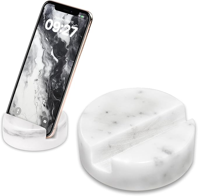 Marble Phone Stand for Desk - Cell Phone Holder for Nightstand Office Decor Compatible with iPhone 17 16 15 Pro Max iPad mini, Telephone Boho White Marble Kitchen Accessories