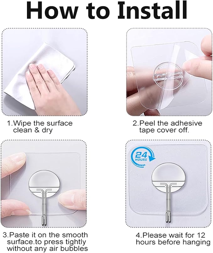 JINSHUNFA Adhesive Wall Hooks for Hanging Heavy Duty Towel Coat Hooks Waterproof Transparent Hook for Bathroom Shower Kitchen Keys Door Outdoor Home Improvement Utility Hook 8 Pack