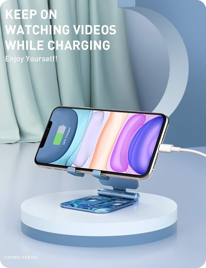 i-Blason Cell Phone Stand for Desk, Cell Phone Holder, Fits All Smart Phones, iPhone 16 15 14 13 Pro Max, Foldable Phone Stand Holder, Blue