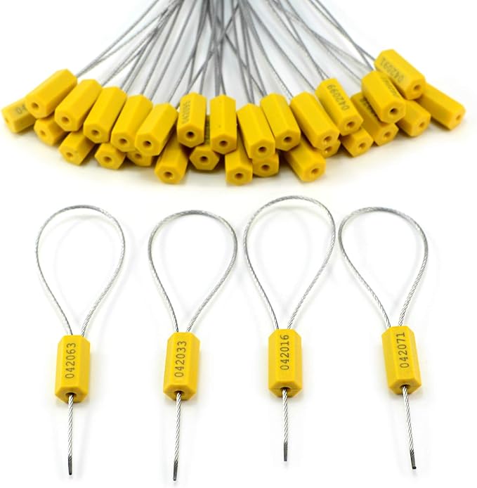 1000PCS Yellow Steel Cable Seal Metal Security Shipping Seal Numbered Truck Trailer Seals Security Tags Tamper Evident Tags Container Lock Pull Tight Steel Wire Seals
