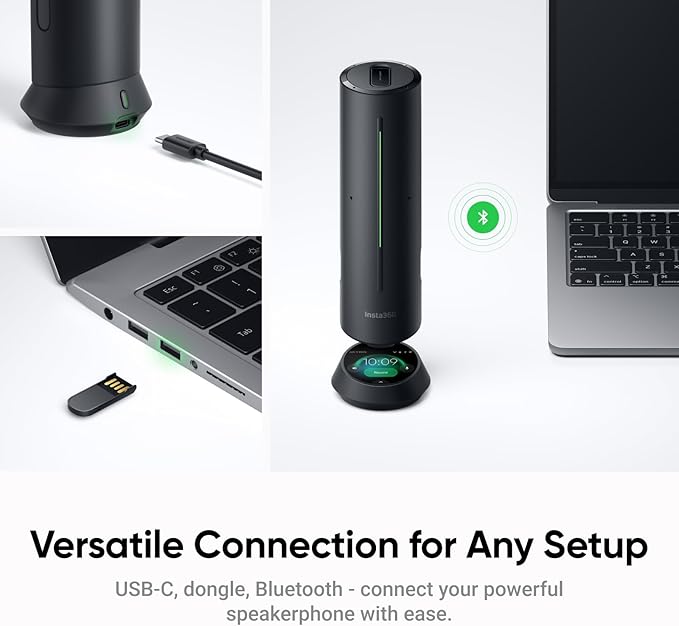 Insta360 Wave - AI Speakerphone, Bluetooth, Voice Recorder, 8 Noise-Canceling Mics w/Beamforming, AI Transcript & Summary, Support 99 Languages, 32GB Storage, Meetings, Podcasts, Livestreams