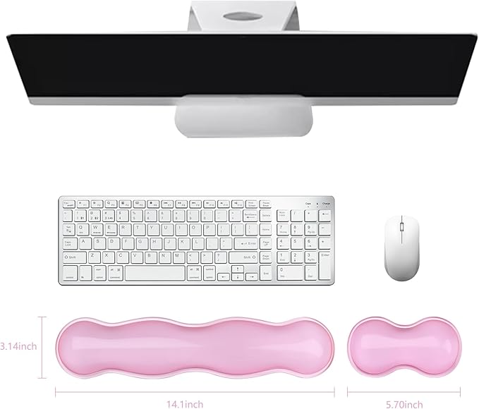 Gel Keyboard and Mouse Wrist Rest, Cute Wrist Support and Arm Support Keyboard Rest for Keyboard and Mouse Typing Pain Relief，Suitable for Office/Computer/Laptop/Gaming (Transparent Pink Set)
