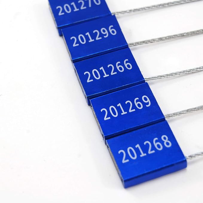 Leadseals(R) 200 Blue Steel Cable Seals Metal Security Tag Numbered Truck Trailer Seal Anti-Tamper Pull-Tite Security Seal Aluminum Body Transport Shipping Seal Self-Locking Safety Ties ISO 17712