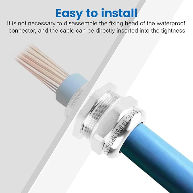 2 Pcs 3/4" NPT Stainless Steel Waterproof Cable Gland, IP68 Waterproof Adjustable Cable Glands, Strain Relief Cord Grip Connectors with Gaskets and Locknut for 13-18mm Cable Diameter