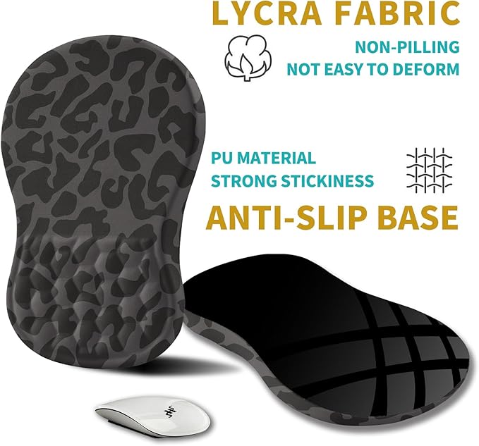 Hokafenle Ergonomic Mouse Pad Wrist Support, Wrist Rest Mousepad for Carpal Tunnel Pain Relief with Integrated Memory Foam Slope Massage Bulge (11.8x7.9 inch,Black Leopard