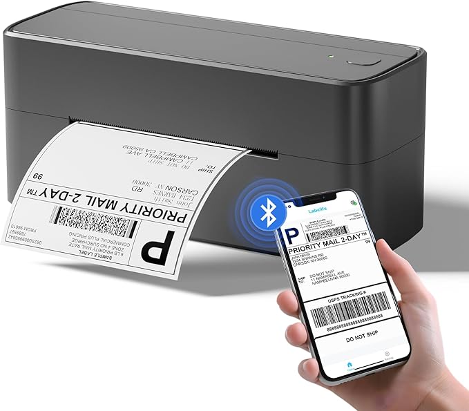 Phomemo Bluetooth Shipping Label Printer, 241BT 4X6 Wireless Thermal Printer for Samll Business, Label Printers for Shipping Package, Compatible with iPhone, Android, Amazon, Shopify, UPSP, Gray