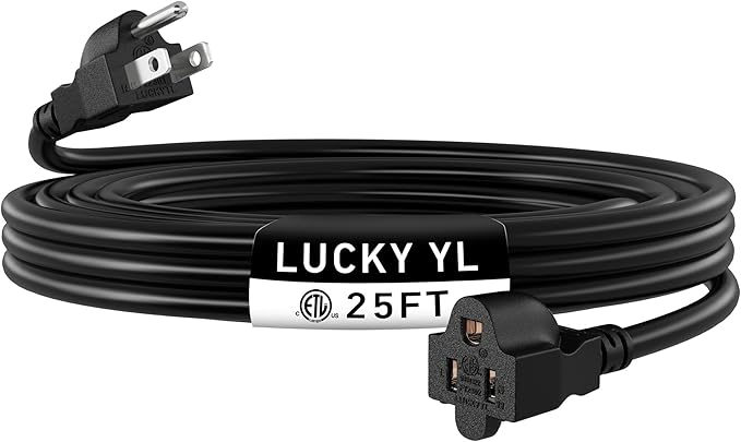 LUCKY TL Indoor Outdoor Extension Cord, 16/3 Gauge Black Long Extension Cord 25ft, Waterproof Flexible Case, Made of Pure Copper, 13A 1625W 16AWG SJTW, 3 Prong Heavy Duty Wire, ETL