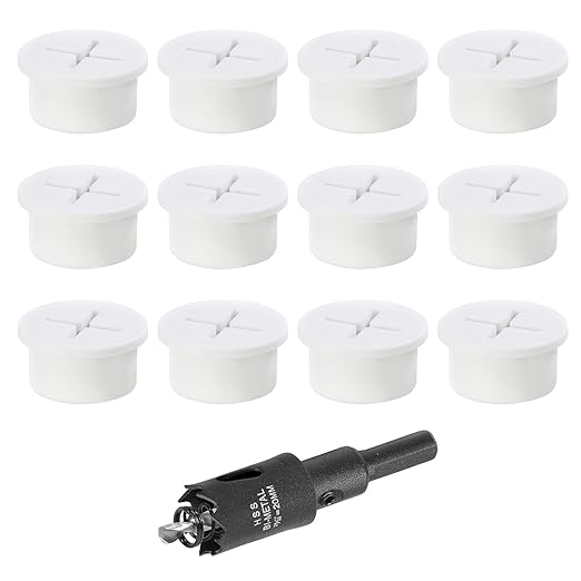 3/4" White Desk Grommet, JTemgle Flexible Cable Grommet with Bi-Metal Hole Saw Cross Rubber Cable Hole Cover Wire Organizer Caps Desktop Cord Management for Home Office TV Stands Tabletops, 13 Pieces
