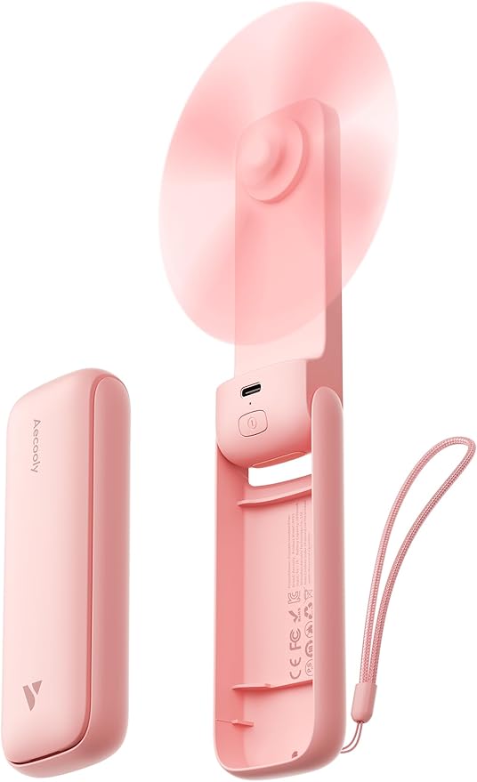 Aecooly Slim Portable Fan 2-Pack, Thin Handheld Fan, USB Rechargeable Mini Personal [24H Max Cooling Time], Battery Powered Small Foldable Pocket for Travel, Summer, Gifts for Women -Pink
