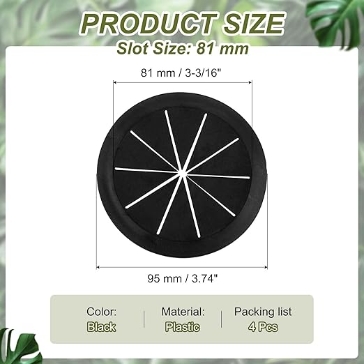 PATIKIL Desk Grommet 3-3/16", 4 Pcs Round Cable Grommet Cord Hole Cover with Adhesive Tape Flexible Table Wire Organizer for Office Home Table Countertop, Black