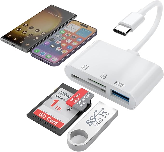 USB-C SD TF Memory Card Reader, 3-in-1 Type-C to SD/TF/USB OTG Camera Adapter Memory Card Reader Compatible for iPad, iPhone 15, 15Pro Max, MacBook Pro/Air,Chromebook Samsung and More USB C Devices