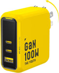 AOHI Youth 100W Gan+ USB C Wall Charger, 3-Port Laptop Fast Charger Type C Power Adapter PPS PD for MacBook Pro/Air, iPad Pro, iPhone 16/15 Pro Max, Galaxy S24 Ultra/Note, Pixel, Steam Deck, Yellow