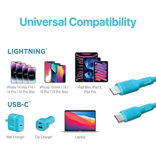 BLACK+DECKER USB C to Lightning Cable - Fast Compatible iPhone Lightning Cable - Durable Braided Type C iPhone Charger Cord - for Travel and Daily Use - Multiple Colors and Lengths - 6ft