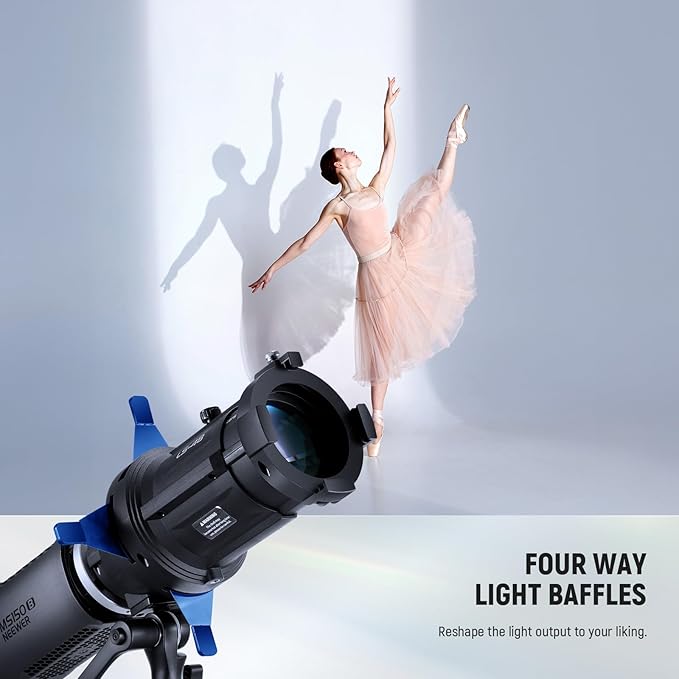 NEEWER Spotlight Snoot Only for NEEWER MS60B, MS60C, MS150B, MS150C LED Video Light, Conical Snoot with 20° Projection Lens, Adjustable Focus, 16 Gobos, 5 Color Gels, Bag, LS-48