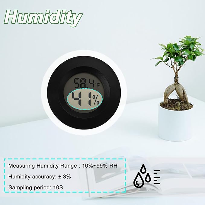 Mini Hygrometer Digital Thermometer Humidity Meter 6 Pack Hygrometer Thermometers Indoor/Outdoor Humidity Monitor Reptile Thermometer for Humidors Greenhouse Garden Cellar Fahrenheit(℉)/ Celsius(℃)