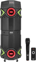 Pyle Portable Bluetooth PA Speaker - 400W Dual 8” Rechargeable Indoor/Outdoor BT Karaoke Audio System-Party Lights, LED Display, FM/AUX/MP3/USB/SD, 1/4" in,Handle, Wheels-Wireless Mic, Remote Control