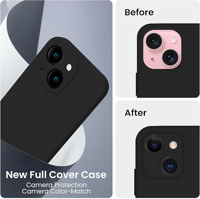 FireNova Designed for iPhone 15 Case, Silicone Upgraded [Camera Protection] Phone Case with [2 Screen Protectors], Soft Anti-Scratch Microfiber Lining Inside, 6.1 inch, Black