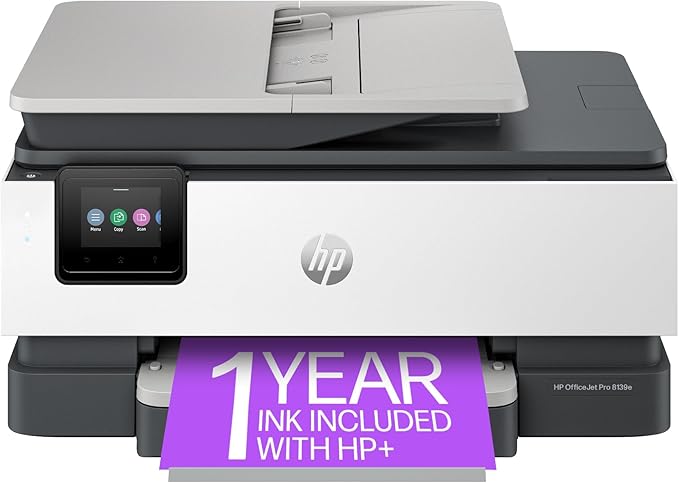 HP OfficeJet Pro 8139e Wireless All-in-One Color Inkjet Printer, Print, scan, Copy, fax, ADF, Duplex Printing Best-for-Home Office, 1 Year Instant Ink Trial Included