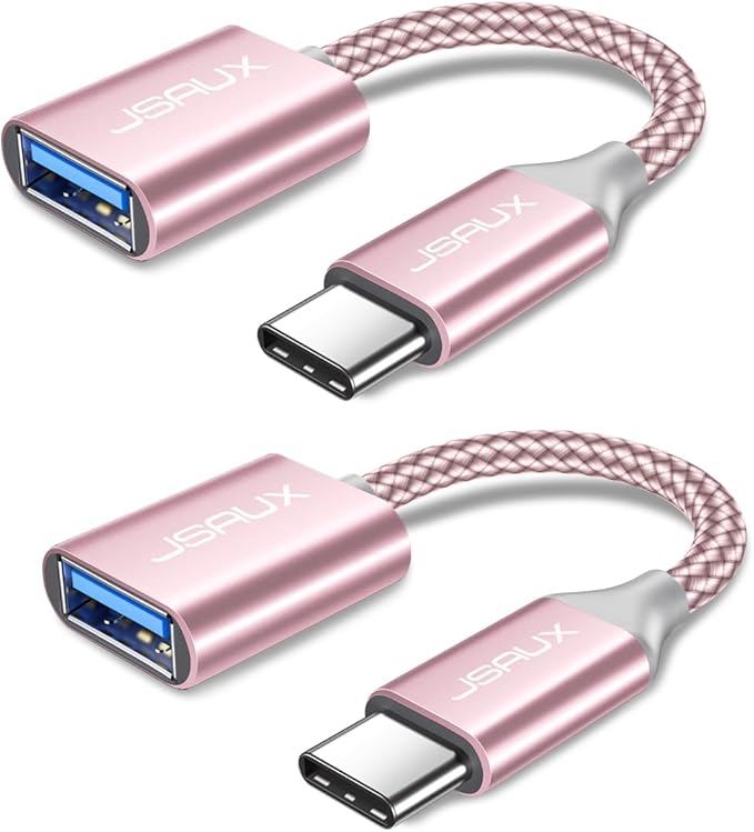 JSAUX USB C to USB 3.0 Adapter [2 Pack], Type C Male to USB Female OTG Cable Compatible with MacBook Pro/Air, iPhone 16 Pro Max/16 Plus/16e/16/15, Samsung Galaxy S25/S24/S23S/22-Pink