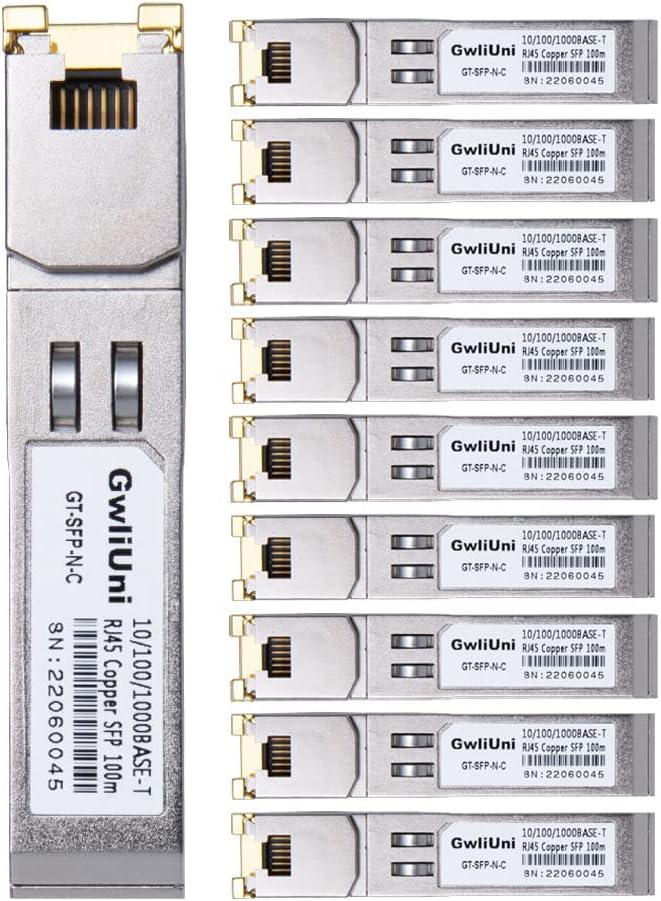 10Pcs 1.25Gbps RJ45 Copper SFP, 10/100/1000Base-T transceiver Module 100m for Switch, Router, Firewall, Network Card, Media Converter etc