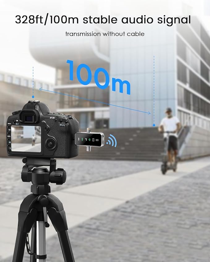 PQRQP 3 in 1 Mini Microphone for iPhone, Android, Camera | 328ft Range & 18H Battery | Noise-Canceling Mini Mic for Interviews, Content Creation, TikTok (Metallic Silver)
