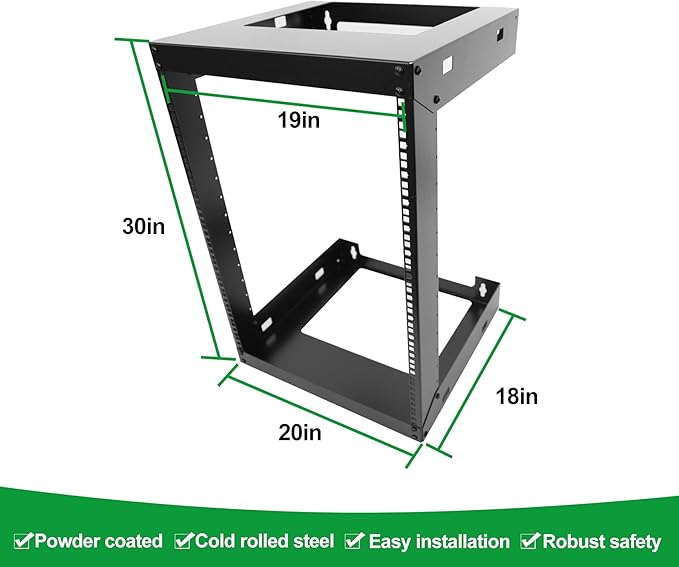 15U Wall Mount Open Frame 19 Inch Server Equipment Rack Wall Mountable Heavy Duty Design - Holds All Networking & AV Gear - Open Frame Includes 2 1U 12in Vented Shelves & Mounting screws(WALL RACK15U)