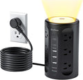Power Strip Tower with Night Light, Power Strip Surge Protector with USB Ports, Extension Cord 10 FT with Multiple Outlets (12AC+3A+2C) for Home Office Desk DormRoom (Black)