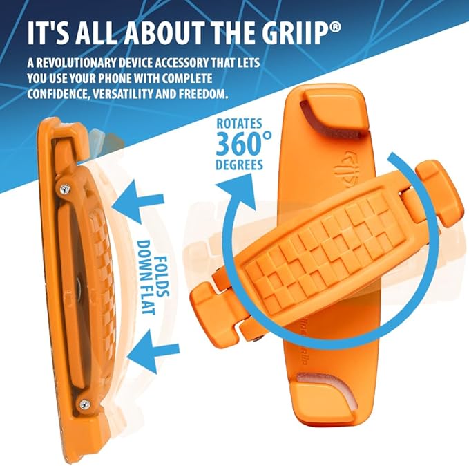 360 Rotating Phone Grip - Phone Holder for Hand - Phone Grips for Back of Phone & Pop Cell Phone Accessories for iPhone, Smartphones & Kindle Tablets (Orange)