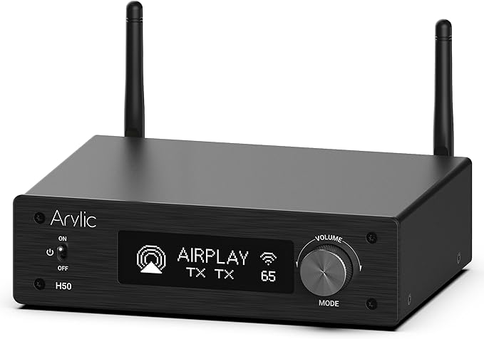Arylic H50 Hi-Fi 50W*2 WiFi Audio Amplifier with Bluetooth aptX HD, HDMI ARC, AirPlay 2 and Spotify Streaming for Wireless Home Music. Support for transmitting and Receiving Music